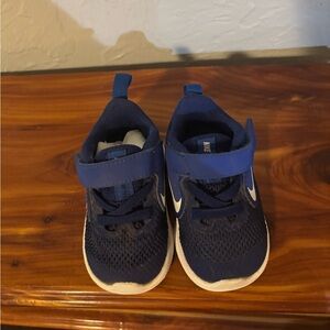 Nike Blue and White Mesh Sneakers with Velcro Strap